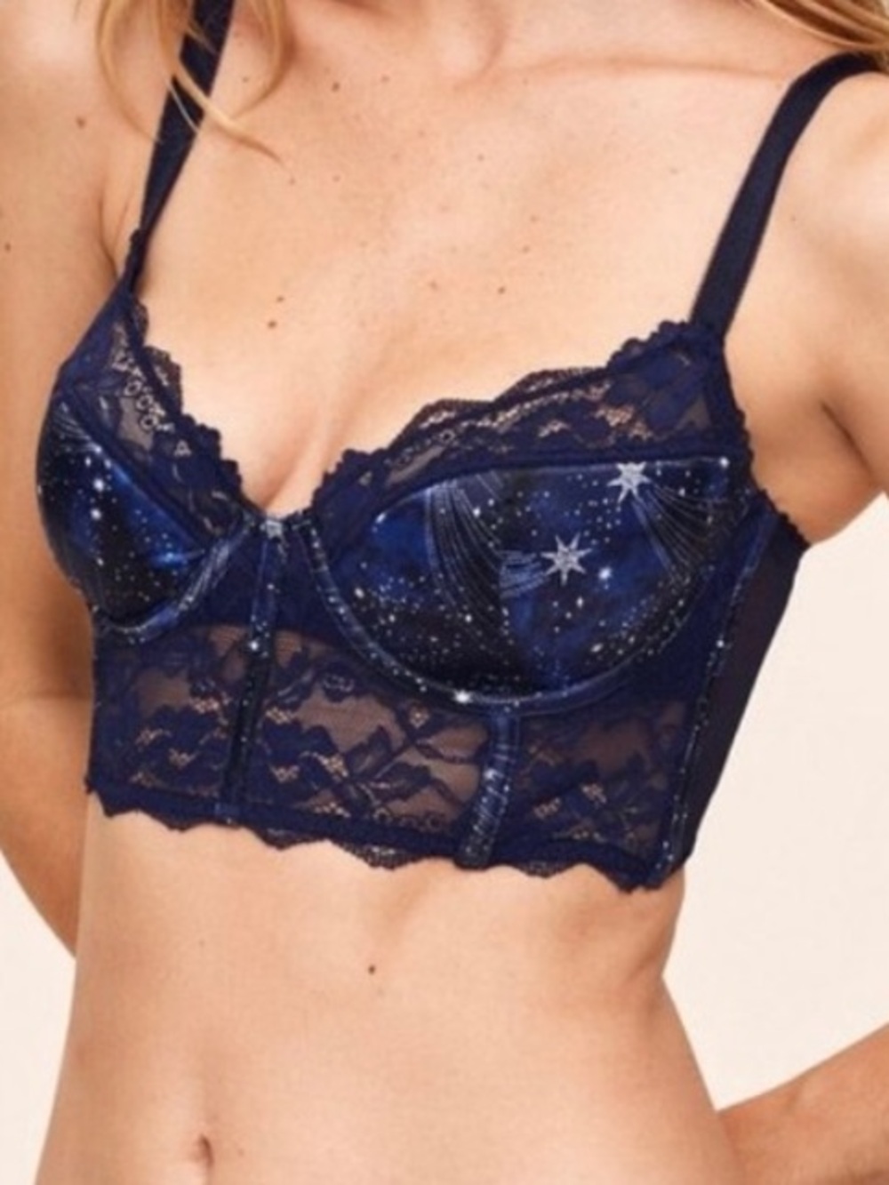 Adore Me Svana Celestial black blue star balconette bra size 46DD